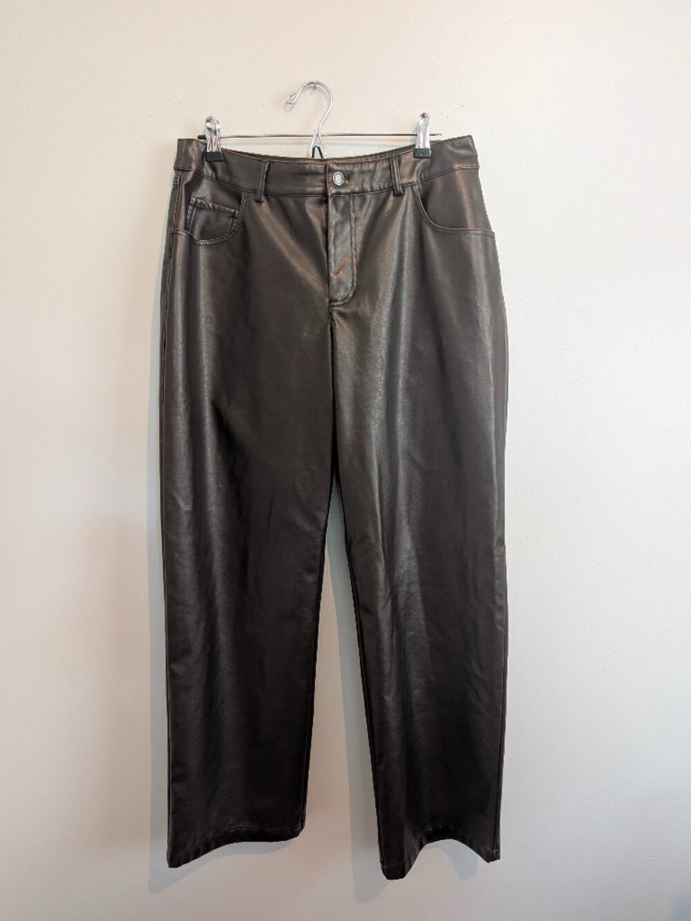 Wild Fable Dark Brown Faux Leather Straight Leg Pants Size 10 NWT